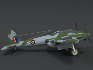 low poly cartoon de havilland dh 98 mosquito wwii airplane 3D Model