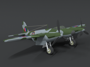 low poly cartoon de havilland dh 98 mosquito wwii airplane 3D मॉडल