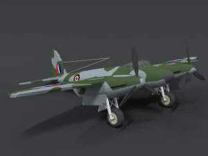 low poly cartoon de havilland dh 98 mosquito wwii airplane 3D Model