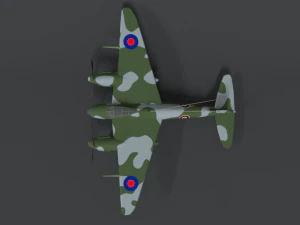 low poly cartoon de havilland dh 98 mosquito wwii airplane 3D Model