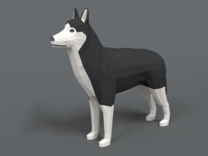 low poly cartoon husky 3D Model