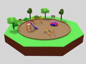 cena de playground de desenhos animados de baixo poli Modelo 3D