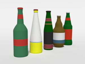 low poly cartoon beer bottles 3D Model