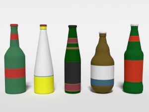 low poly cartoon beer bottles 3D Model