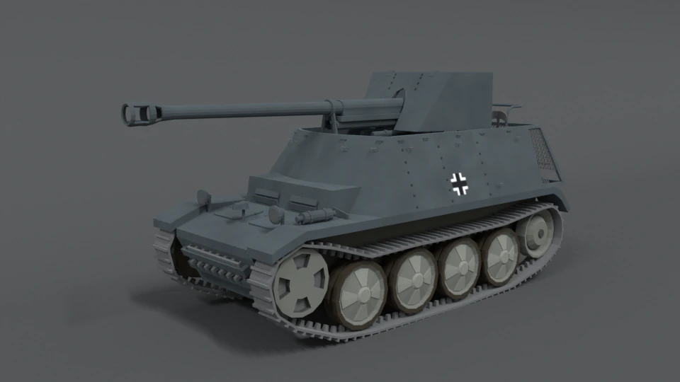 low poly cartoon sdkfz 132 marder ii tank 3D Model .c4d .max .obj .3ds .fbx .stl .blend 