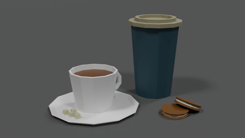 low poly cartoon coffee scene 3D Model .c4d .max .obj .3ds .fbx .stl .blend