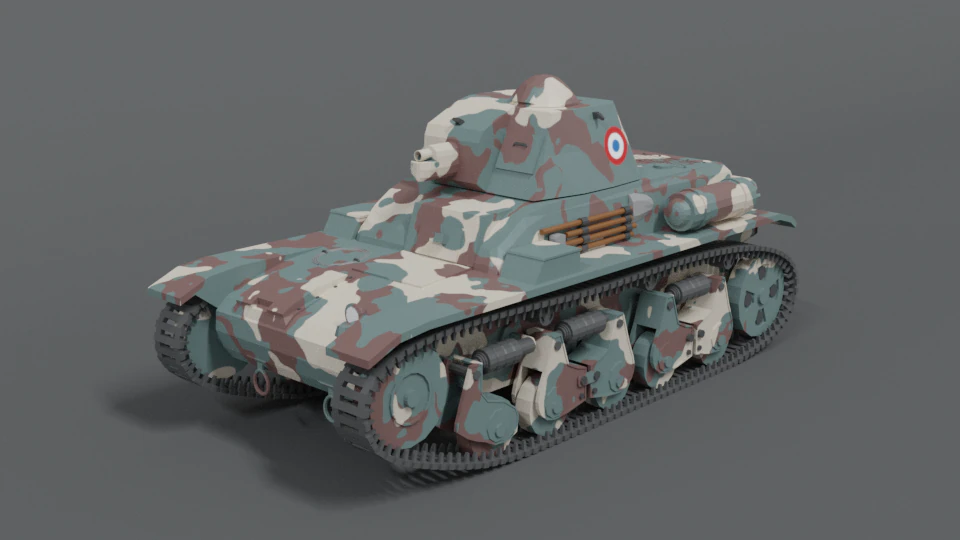 low poly cartoon renault r35 tank 3D Model .c4d .max .obj .3ds .fbx .stl .blend 