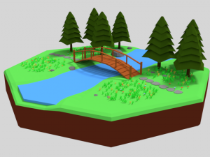 low poly cartoon forest bridge scene 3Dモデル