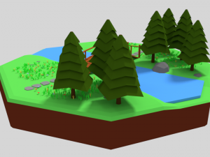 low poly cartoon forest bridge scene 3D Model