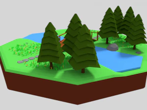 low poly cartoon forest bridge scene 3D Model