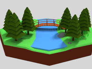 low poly cartoon forest bridge scene 3D Model