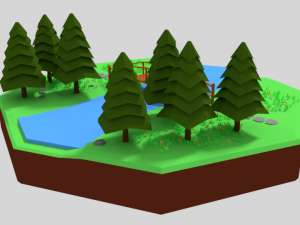 low poly cartoon forest bridge scene 3D Model