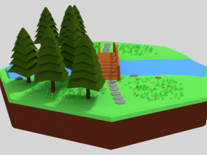 low poly cartoon forest bridge scene 3D Model