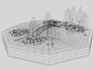 low poly cartoon forest bridge scene 3D Model
