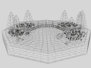 low poly cartoon forest bridge scene 3D Model