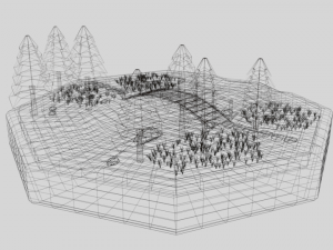 low poly cartoon forest bridge scene 3D Model