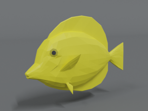 low poly cartoon yellow tang fish 3D Model