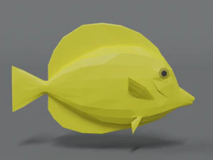 low poly cartoon yellow tang fish 3D Model