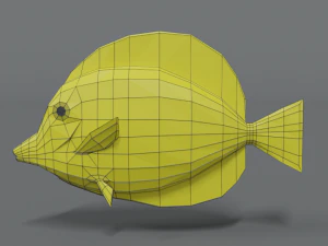 low poly cartoon yellow tang fish 3D Model