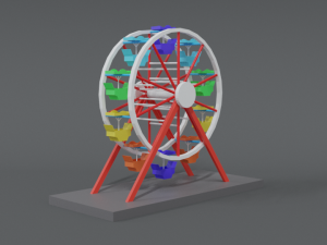 low poly cartoon luna park ferris wheel 3D Model