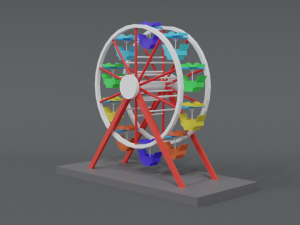 low poly cartoon luna park ferris wheel 3D Model