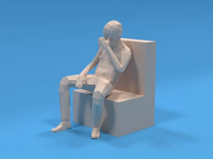 低聚孩子失望地坐着 3D 模型