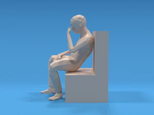 low poly kid sitting disappointed 3D Model