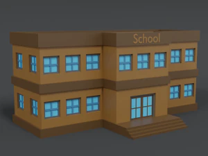 low poly cartoon school 3D Model