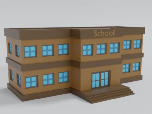 low poly cartoon school 3D Model