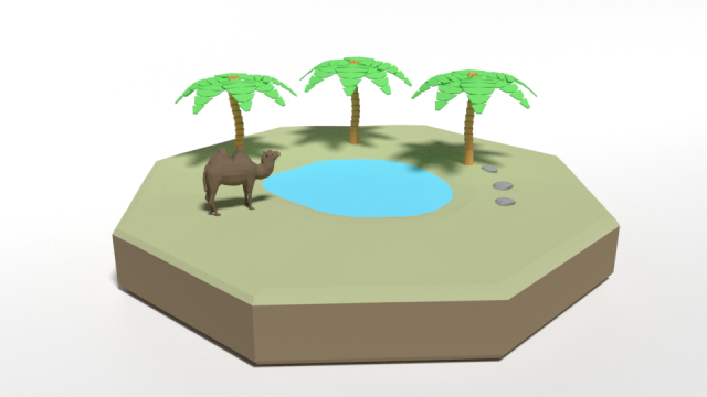 low poly cartoon oasis scene Modelo 3D .c4d .max .obj .3ds .fbx .stl .blend 