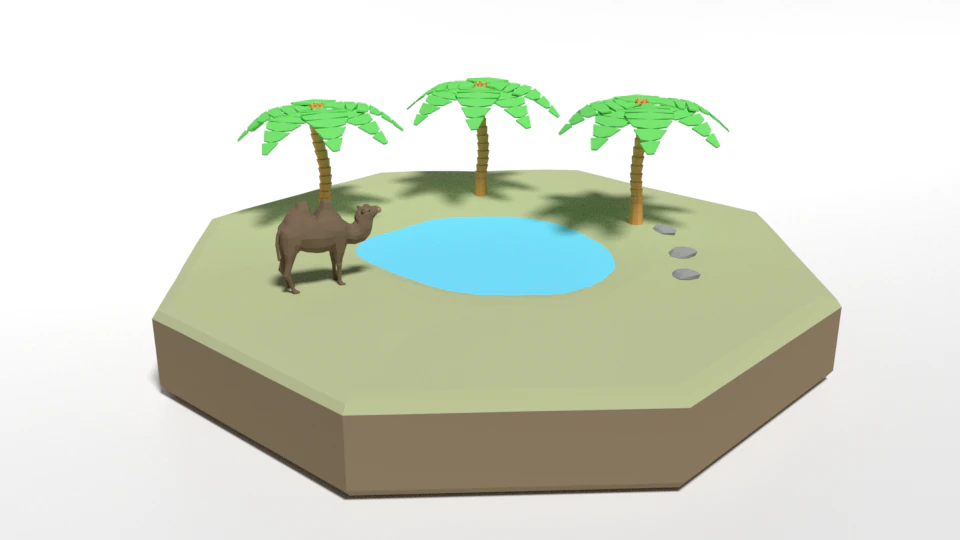 low poly cartoon oasis scene 3D Model .c4d .max .obj .3ds .fbx .stl .blend