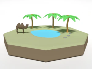 low poly cartoon oasis scene 3D Model