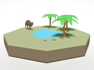 low poly cartoon oasis scene 3D Model