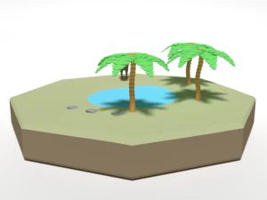 low poly cartoon oasis scene 3D Model