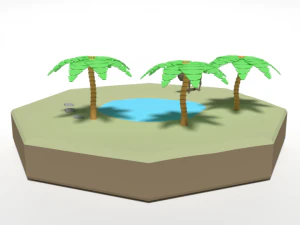 low poly cartoon oasis scene 3D Model