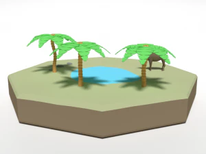 low poly cartoon oasis scene 3D Model