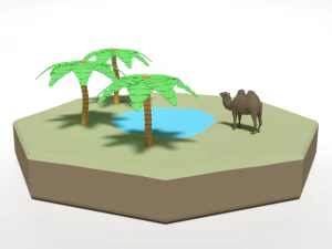 low poly cartoon oasis scene 3D Model