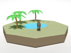 low poly cartoon oasis scene 3D Model