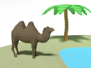 low poly cartoon oasis scene 3D Model