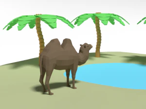 low poly cartoon oasis scene 3D Model