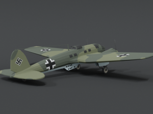 low poly cartoon heinkel 111 h wwii airplane 3D Model