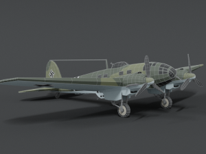 low poly cartoon heinkel 111 h wwii airplane 3D Model