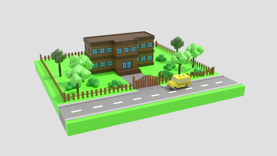 low poly cartoon school scene 3D Model .c4d .max .obj .3ds .fbx .stl .blend 