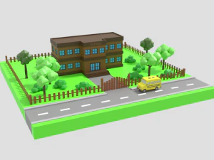 low poly cartoon school scene 3D Model