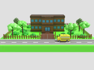low poly cartoon school scene 3D Model