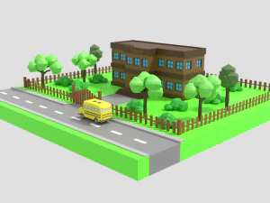low poly cartoon school scene 3D Model