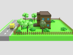 low poly cartoon school scene 3D Model