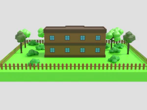 low poly cartoon school scene 3D Model