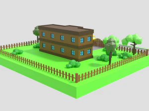low poly cartoon school scene 3D Model