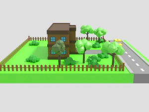 low poly cartoon school scene 3D Model